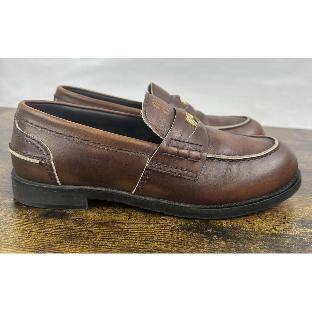 MIU MIU Vintage-Effect Leather Coin Penny Loafers Brown EU Size 37 US 7 - Picture 6 of 16